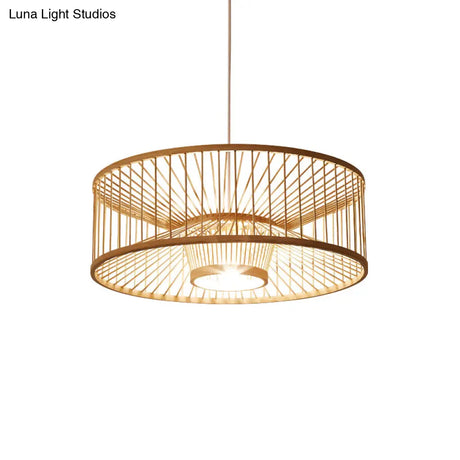 Bamboo Pendant Light: Stylish Single-Bulb Wood Suspension Fixture