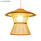 Bamboo Pendant Light - Wide Flare Ceiling Lamp With 1 Bulb In Beige