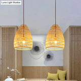 Bamboo Pendant Light - Wide Flare Ceiling Lamp With 1 Bulb In Beige