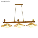 Bamboo Pendant Lighting: Conical Island Light With White Glass Shade