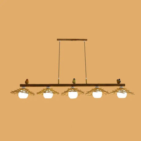 Bamboo Pendant Lighting: Conical Island Light With White Glass Shade 5 / Wood