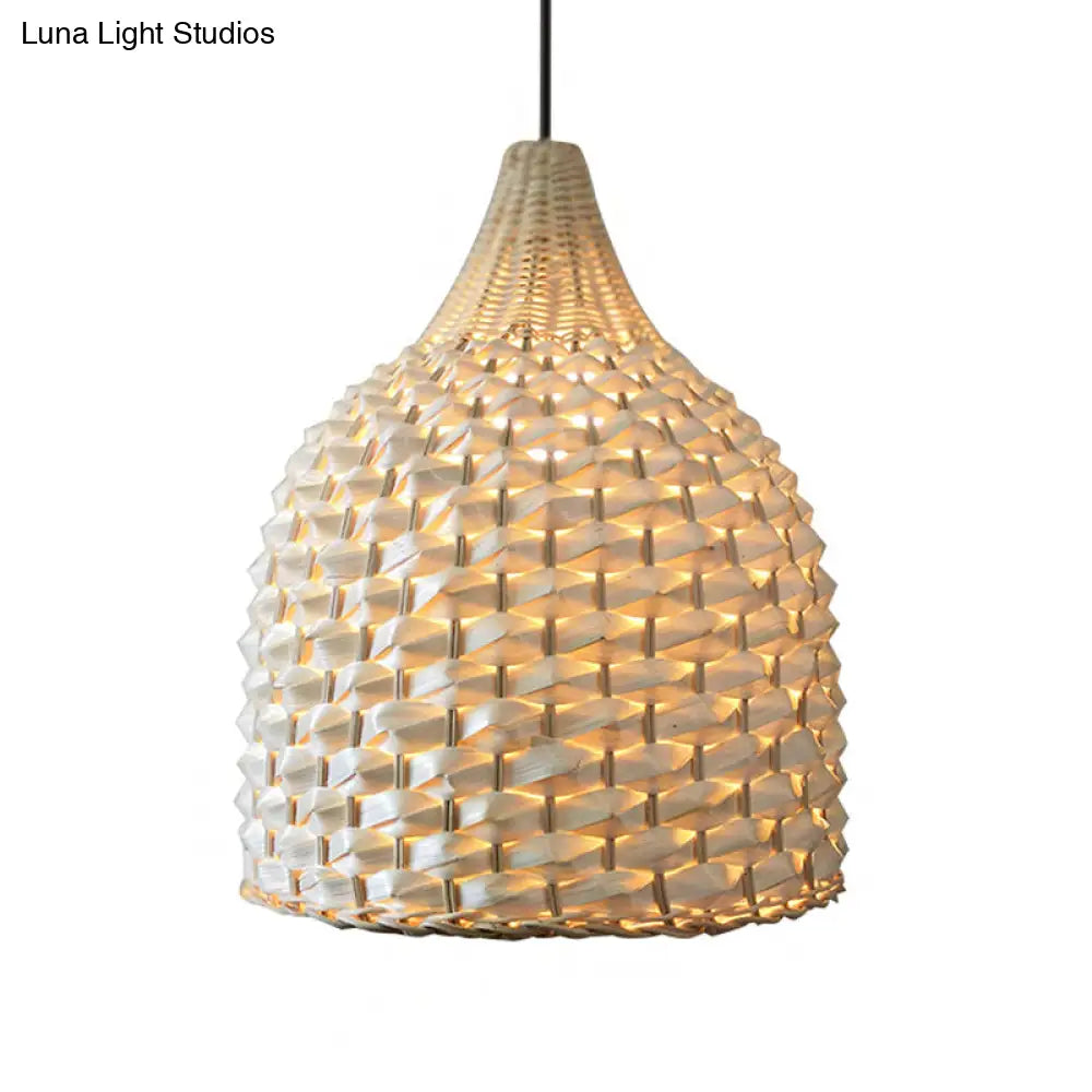 Bamboo Pendant Lighting - Modernist Basket Design 1 Bulb Hanging Light In Beige