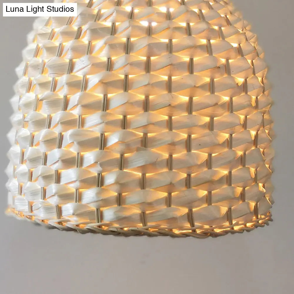 Bamboo Pendant Lighting - Modernist Basket Design 1 Bulb Hanging Light In Beige