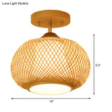 Bamboo Pumpkin Semi-Flush Mount 1-Light Flaxen Ceiling Fixture - 14’/16’ Wide
