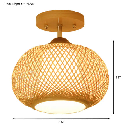 Bamboo Pumpkin Semi-Flush Mount 1-Light Flaxen Ceiling Fixture - 14’/16’ Wide