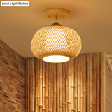 Bamboo Pumpkin Semi-Flush Mount 1-Light Flaxen Ceiling Fixture - 14’/16’ Wide