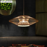 Bamboo Saucer Ceiling Light With 1 Bulb For Teahouse