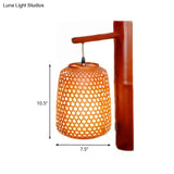 Bamboo Sconce Asia 1-Bulb Wall Mount Light Fixture - Handmade Red Brown Design With Inner White