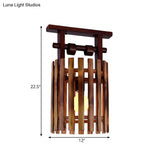 Bamboo Semi-Flush Mount Ceiling Lamp: Oval/Cylinder Cage Country Style Brown With Wood Canopy
