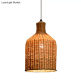 Bamboo Shade Chinese Pendant Lamp With Flaxen Tubular Design