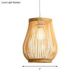 Bamboo Shade Pendant Ceiling Light - Asian Style Hanging Lamp Beige 7/8 Wide
