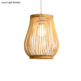 Bamboo Shade Pendant Ceiling Light - Asian Style Hanging Lamp Beige 7/8 Wide