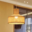 Bamboo Shade Pendant Lamp: Chinese Hand Woven Hanging Light Fixture In Beige