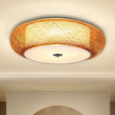 Bamboo Single Curved Drum Flush Mount Ceiling Light - Asia - Inspired Wood Design For Living Room /