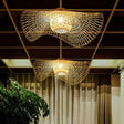Bamboo Single Wood Flushmount Ceiling Light - South - East Asian Straw Hat Design For Restaurants /