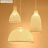 Bamboo Suspension Lighting: Minimalist 1-Head Wood Pendant For Tea Room