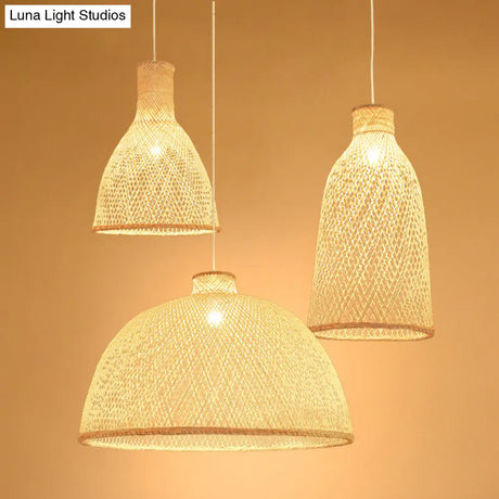 Bamboo Suspension Lighting: Minimalist 1-Head Wood Pendant For Tea Room
