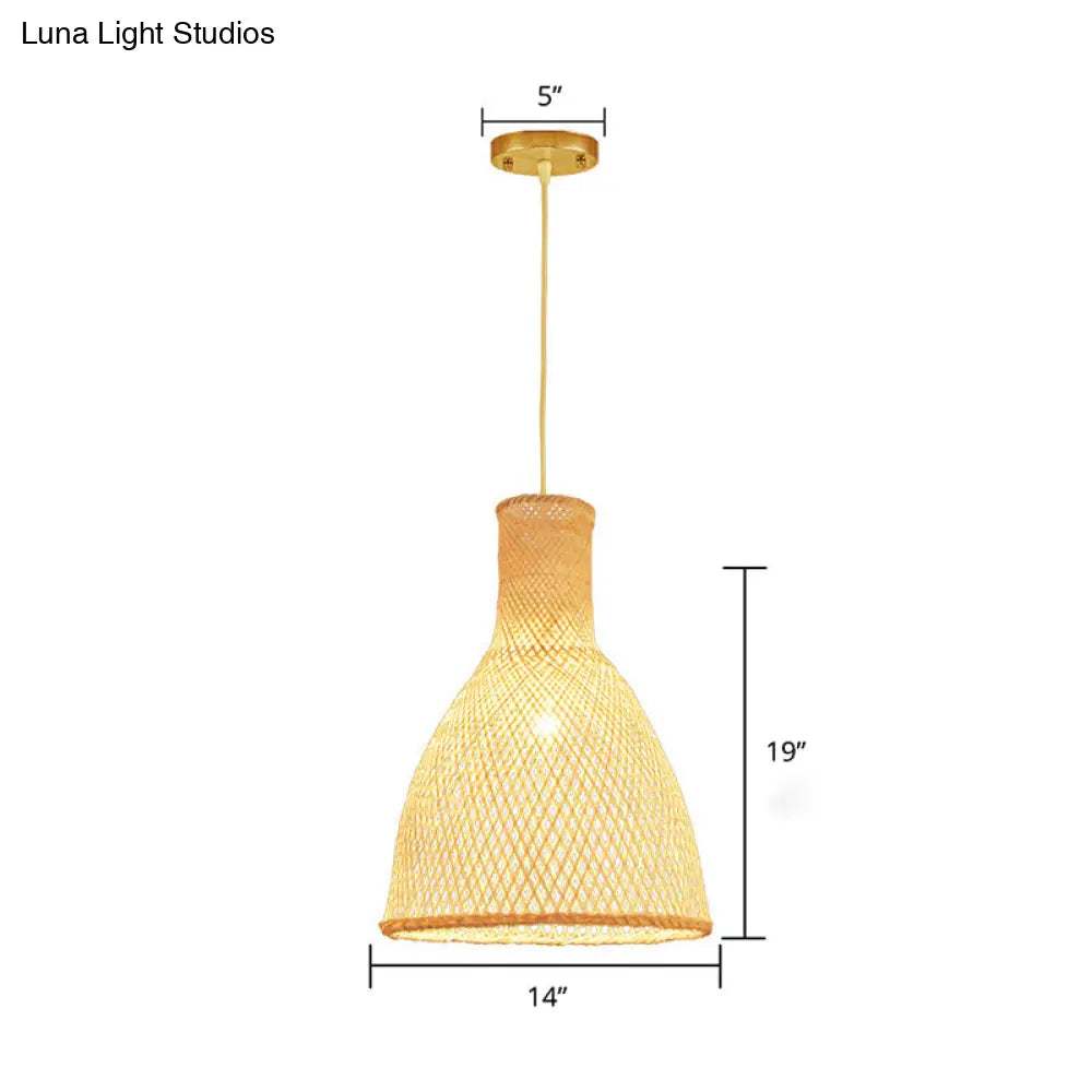 Bamboo Suspension Lighting: Minimalist 1-Head Wood Pendant For Tea Room
