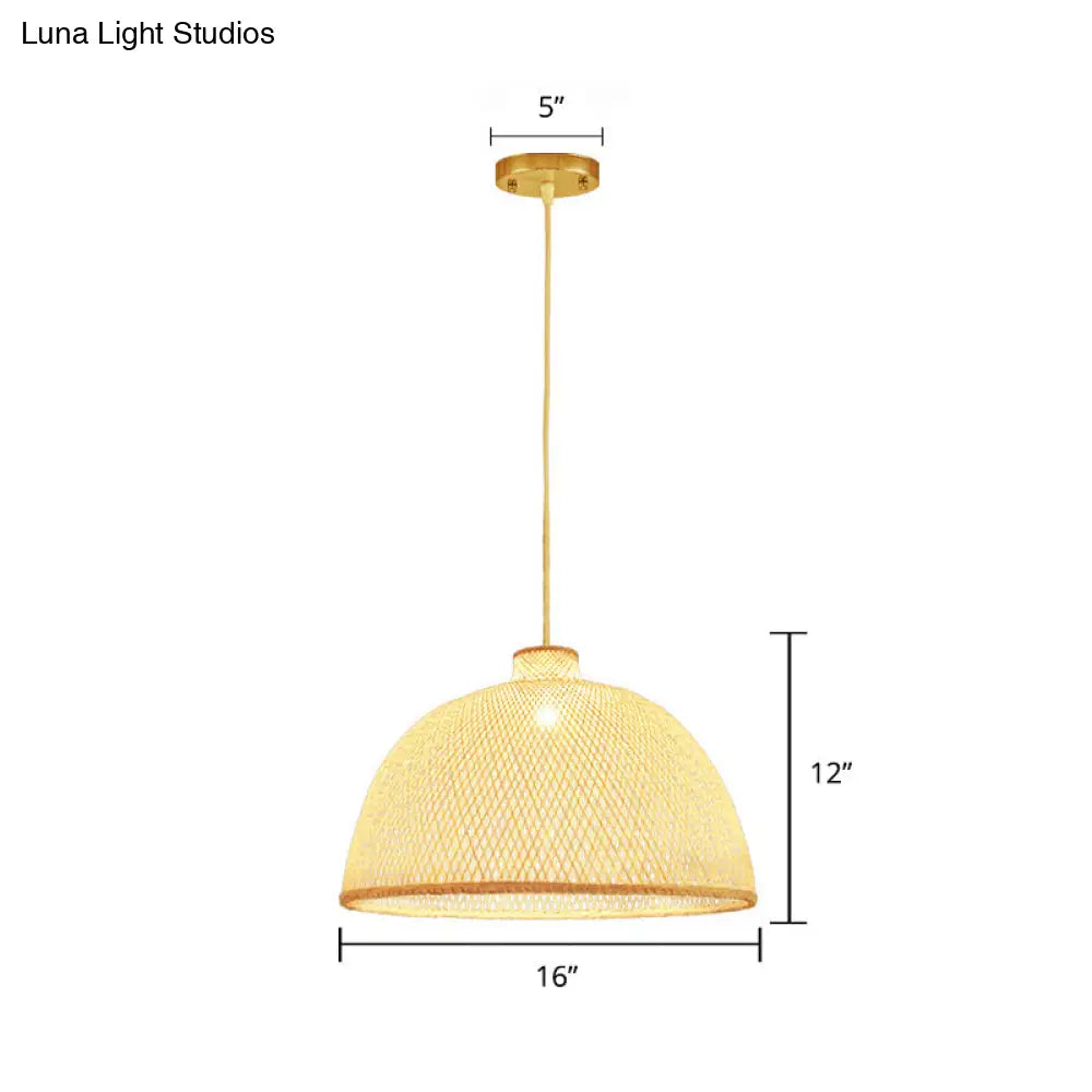 Bamboo Suspension Lighting: Minimalist 1-Head Wood Pendant For Tea Room