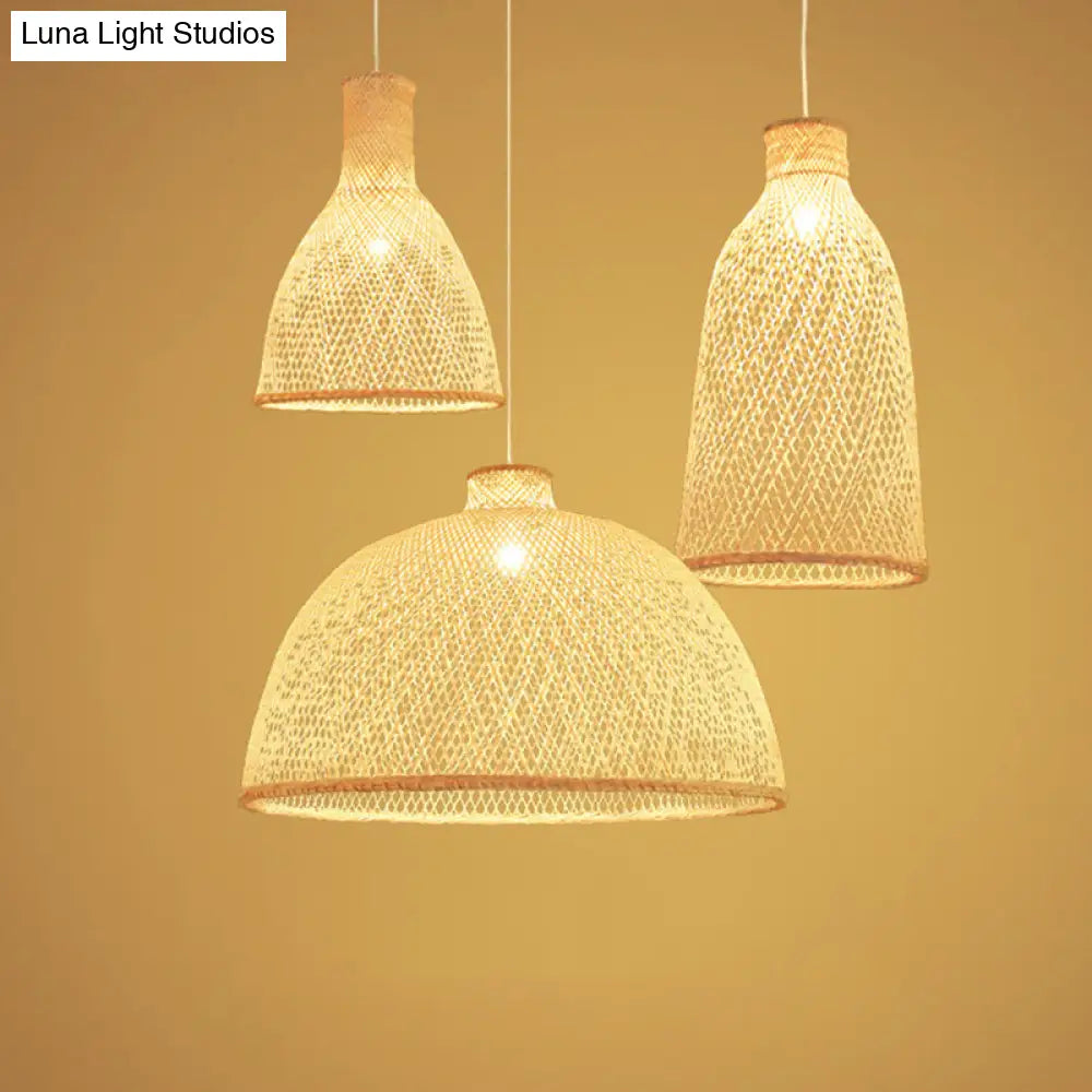 Bamboo Suspension Lighting: Minimalist 1-Head Wood Pendant For Tea Room