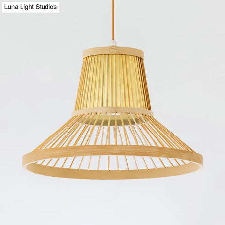 Bamboo Trumpet Pendant Light In Beige - Southeat Asian Inspired Fixture