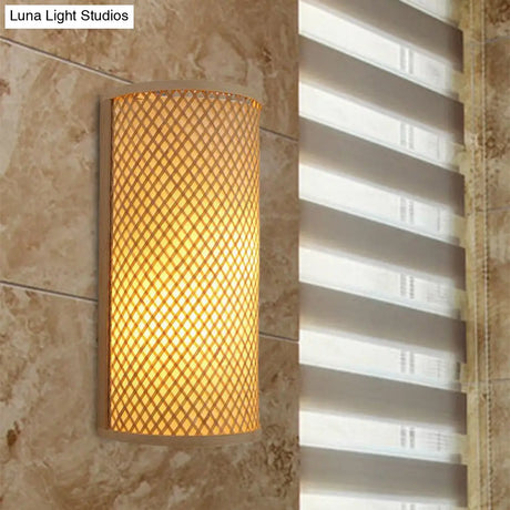 Bamboo Wall Mount Light: Lodge Style Beige Sconce For Hallway
