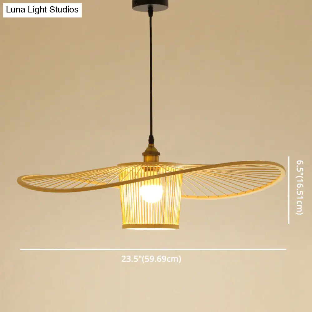 Bamboo Weaving Drum Shade Hanging Light With Fishermans Hat Design - Perfect For Dining Room
