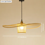 Bamboo Weaving Drum Shade Hanging Light With Fishermans Hat Design - Perfect For Dining Room