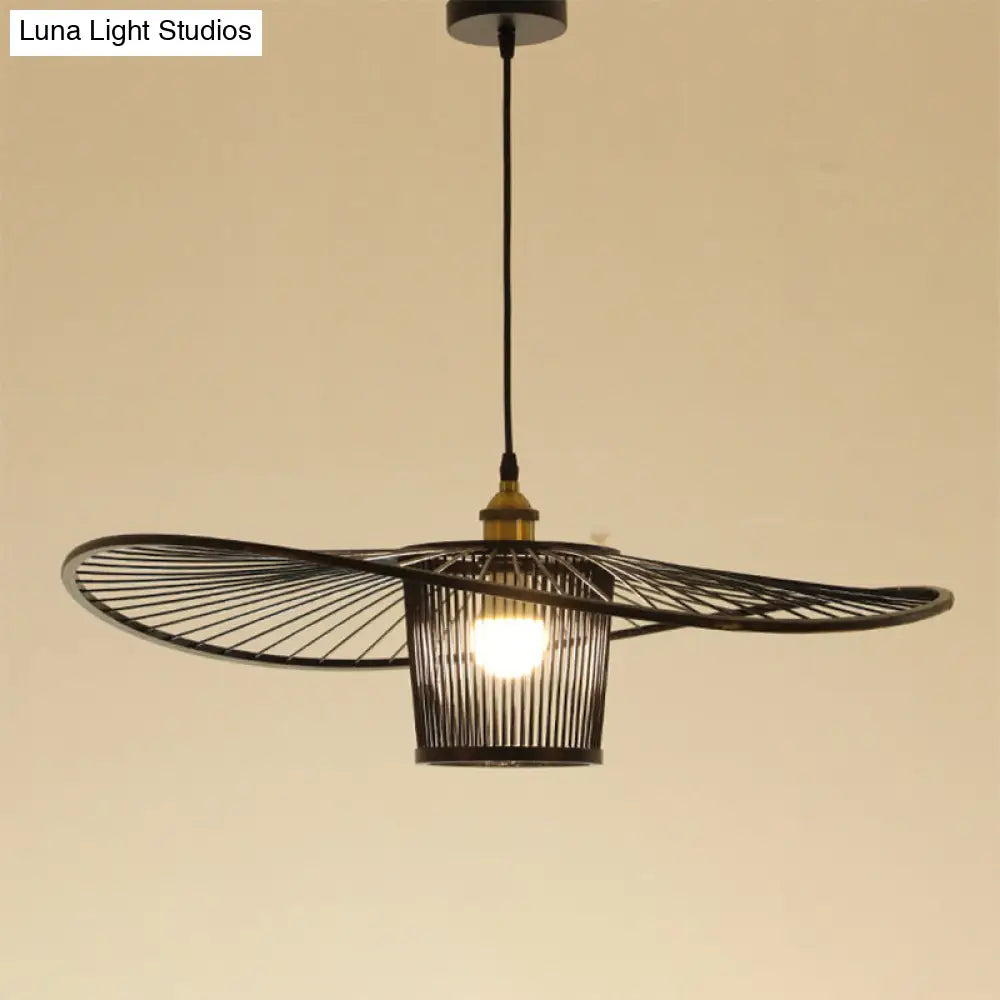 Bamboo Weaving Drum Shade Hanging Light With Fishermans Hat Design - Perfect For Dining Room