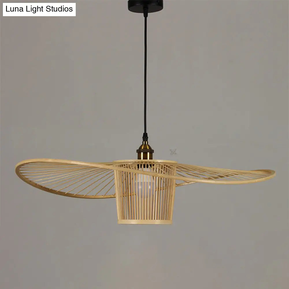 Bamboo Weaving Drum Shade Hanging Light With Fishermans Hat Design - Perfect For Dining Room