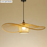 Bamboo Weaving Drum Shade Hanging Light With Fishermans Hat Design - Perfect For Dining Room