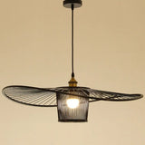 Bamboo Weaving Drum Shade Hanging Light With Fishermans Hat Design - Perfect For Dining Room Black /
