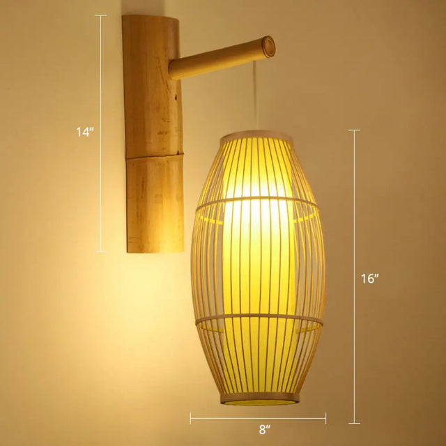 Bamboo Weaving Lantern Wall Sconce - Chinese Style Wood Hanging Light For Corridor / Rugby
