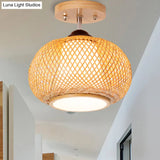 Bamboo Wood Lantern Semi-Flush Mount Ceiling Fixture - 10’/14’/16’ Wide
