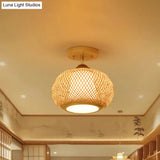 Bamboo Wood Lantern Semi-Flush Mount Ceiling Fixture - 10’/14’/16’ Wide