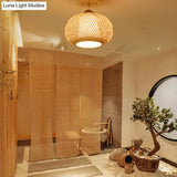 Bamboo Wood Lantern Semi-Flush Mount Ceiling Fixture - 10’/14’/16’ Wide