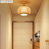Bamboo Wood Lantern Semi-Flush Mount Ceiling Fixture - 10’/14’/16’ Wide