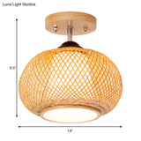 Bamboo Wood Lantern Semi-Flush Mount Ceiling Fixture - 10’/14’/16’ Wide