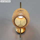 Bamboo Woven Wall Lantern - Chinese Style Wood Mounted Light Fixture With Criss-Cross Design