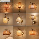 Bamboo Woven Wall Lantern - Chinese Style Wood Mounted Light Fixture With Criss-Cross Design