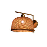 Bamboo Woven Wall Lantern - Chinese Style Wood Mounted Light Fixture With Criss-Cross Design