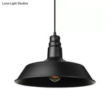 Barn-Inspired Pendant Light Industrial Metal Suspension Black Perfect For Study Room