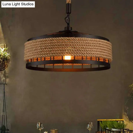 Barn Roped Cage Pendant Light - Lodge Sushi House Brown 12/16/19.5 Width 1 Bulb
