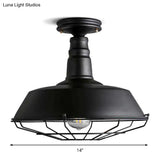 Barn Semi Flush Industrial Black Metal Cage Light Fixture - 10’/14’ Wide