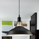 Barn Shade Hanging Lamp - 1 Light Metallic Pendant In Black/White 10.5/12/15 Inch Wide Perfect For