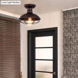 Barn Shade Kitchen Semi Mount Light With Antique Bronze Finish