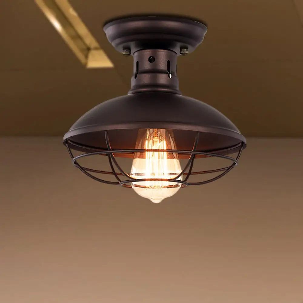 Barn Shade Kitchen Semi Mount Light With Antique Bronze Finish
