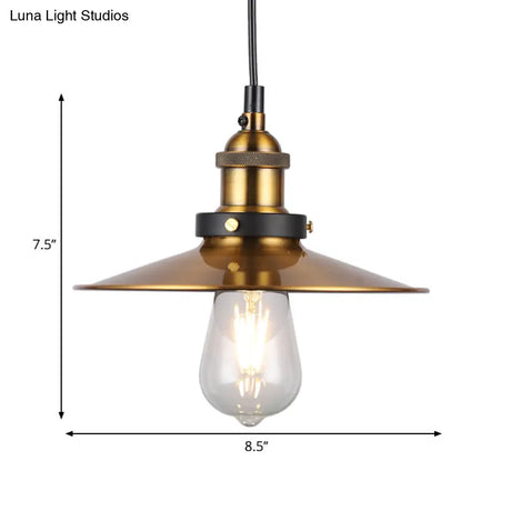 Barn Shade Metal Suspension Light - Industrial Style Adjustable Hanging Ceiling With Brass Finish