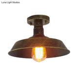 Barn Shade Semi-Flush Mount Ceiling Light In Aged Silver/Weathered Copper For Farmhouse Decor
