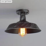 Barn Shade Semi-Flush Mount Ceiling Light In Aged Silver/Weathered Copper For Farmhouse Decor